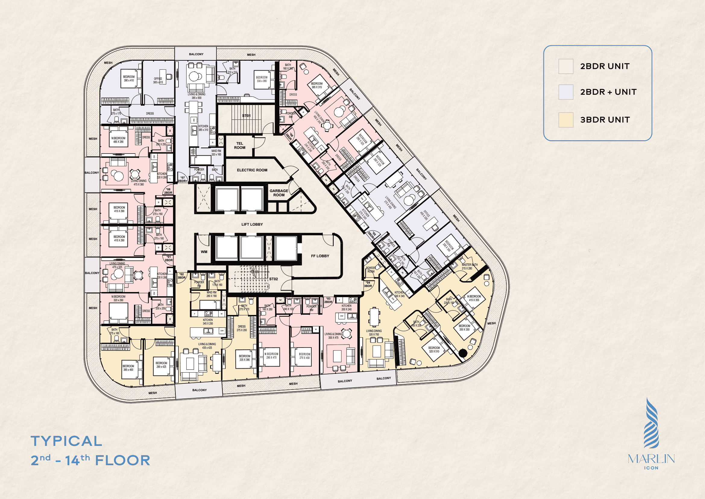 Typical Floor Plan (Levels 2 to 14)